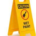 SmartSign "Caution - Wet Paint" Folding Floor Sign | 25" x 12" Plastic