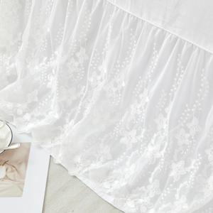 Lace Bed Skirt Queen Size Ruffled Bed Skirts with Split Corners, 12 Inch Drop Dust Ruffle Bed Skirt with Platform, White