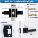 Plustool 6 Pack Matte Black Door Handles Interior, Keyless Interior Door Knobs, Privacy Door Locks for Bedroom Bathroom, Heavy Duty Square Door Lever Locksets, Reversible for Left & Right Handled Doors
