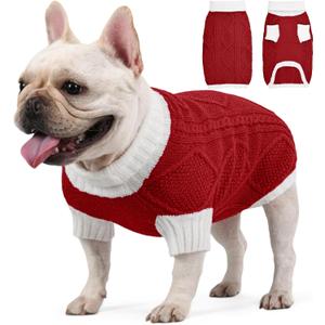Dog Sweater for Medium Dogs Argyle Cable Knit Turtleneck Pullover Winter Clothes Boys Girls French Bulldog Dachshund Corgi Beagle Pug Pet (M, Red)
