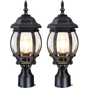 YSN 17" Outdoor Post Lights 2 Pack, Black Lamp Post Light Fixture, Pillar Lights Outdoor Pole Lights with Clear Glass, Waterproof Outside Lamp Post for Yard Garden Pathway, Not Included Base