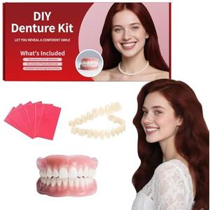 DIY Dentures Kit: Full Set of Upper & Lower Fake Teeth for At-Home Smile Change – Comfort Fit for Everyday Use & Emergency Replacement (Universal Sizing)-A2