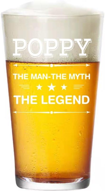 2 x Xmas Gifts for Grandpa from Granddaughter, Poppy Gifts for Grandpa, Poppy Man Myth Legend Beer Glass, Birthday Christmas Retirement Present for Grandpather from Grandson grandkids