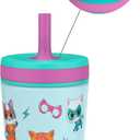 Zak Designs SuperKitties Kelso Toddler Cups For Travel or At Home, 12oz Vacuum Insulated Stainless Steel Sippy Cup With Leak-Proof Design is Perfect For Kids (Ginny, Sparks, Buddy, Bitsy)