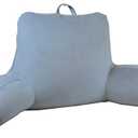 Klear Vu Velour Reading Pillow Bed Back Rest Pillow with Arms and Pockets for Gaming, Working on Laptop, Watching TV, Lumbar Support Perfect for Adults, Teens, Kids and Pregnancy, Gray