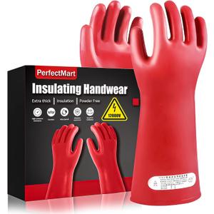 Insulating Gloves For High Voltage Electrical Work 1.8mm-Thickness Protective Gloves Cut & Stab Resistant 12kVAC/22kVDC Max Red Rubber Insulating Handwear For Lineworker Electricians