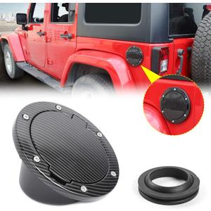 JeCar Fuel Door Cover Aluminum Alloy Gas Cap Cover Exterior Accessories for 2007-2018 Jeep Wrangler JK & Unlimited, Carbon Fiber Texture