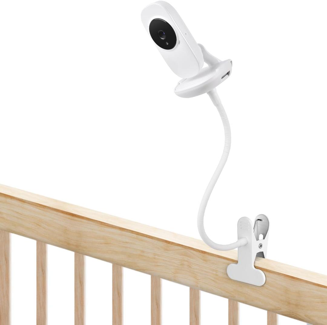 Baby Monitor Holder Compatible with VTech VM819, Flexible Baby Monitor Mount, Crib Clip Mount Without Tools or Wall Damage - White