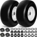 13x6.50-6 Flat Free Lawn Mower Tire Wheels; 2 Packs Smooth Tread Puncture-proof Tire for Lawnmowers, Replacement 3/4" & 4 Pcs 5/8" Bearing with 24 Spacers for Zero Turn Mowers Garden Tractors Carts