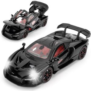1:24 Scale Car Model Compatible for Collectible McLaren Senna Super Sports Car Toys, Zinc Alloy Pull Back Toy Vehicle with Sound and Light for Adult Boys Girls 3 4 5 6 7 8 (Black)