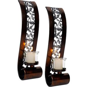 Shelving Solution Wall Sconce 14.4 x 3.5 Inch, with Tea Light Candle Holder Antique Bronze Style Metal Wall Art Decorations for Living Room, Bathroom, Dining Room and Office, Set of 2