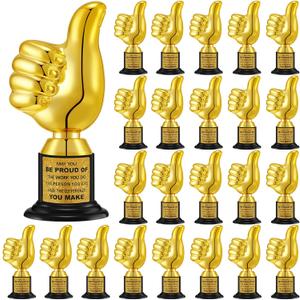 Highergo 24 Pcs Thumbs up Award Trophies 5 Inch Plastic Gold Trophy Cups Bulk for Staff or Adults Party Favors with Inspirational Stickers for Employee Reward Trophy Gifts
