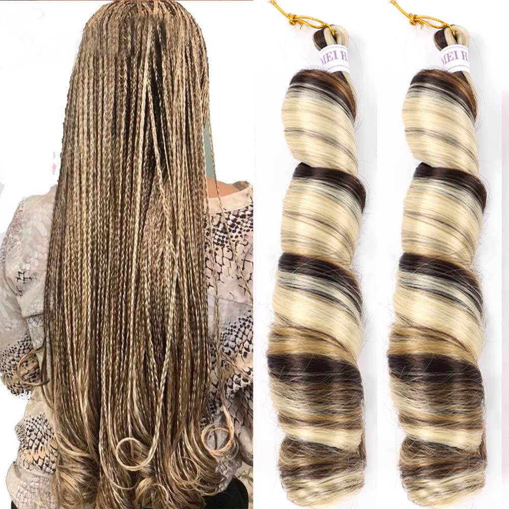 French Curly Braiding Hair for Box Braids 8 Packs 18 Inch 100G/Pack Loose Wave Braiding Hair Crochet Spanish Curly Spiral Synthetic Hair Extensions for Women P4/27/613 (18 Inch,8 Packs)