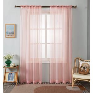 WPM Blush Pink Color Sheer Curtains 60" Wide x 84" Long 2 Panels Livingroom Window Treatment Rod Pocket Sheer Voile for Bedroom, Kitchen, Childrens Room Fully Stitched and Hemmed
