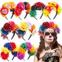 Zeyune Mexican Flower Headband Fiesta Rose Flower Crown Costume Mexican Headpiece for Women Party Cosplay Halloween(Classic Color,8pcs)
