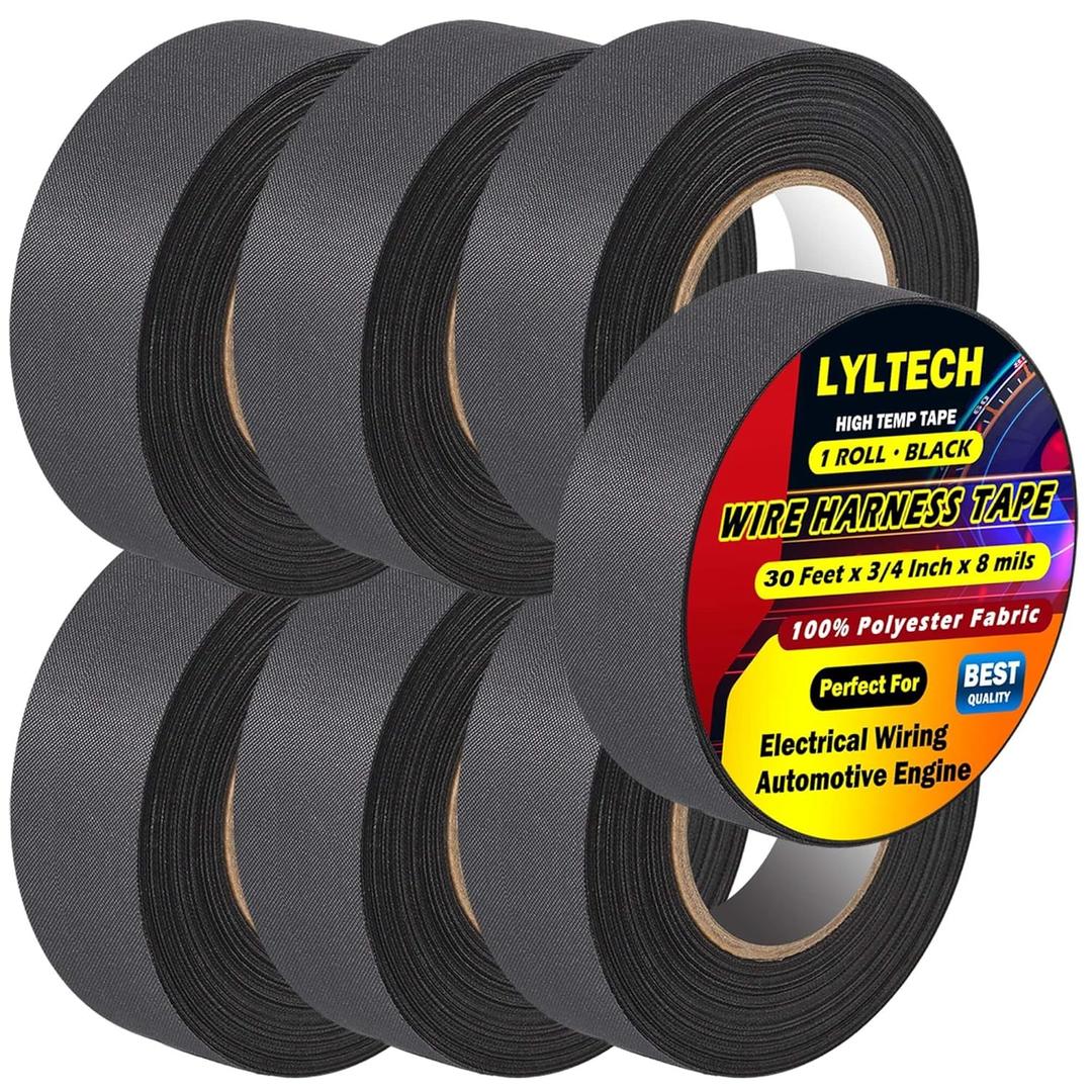 Wire Harness Tape 7 Rolls, Polyester Fabric,Flame Retardant,at 257 to -40, Wiring Loom Harness Electrical Tape,Each Roll 3/4 inch x 30 ft