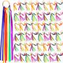 Junkin Ribbon Rings Hand Kite Waldorf Toys Dancing Wrist Ribbons Rainbow Streamers with Wood Ring Educational Toy for Playroom Dancing Birthday Party Gift(Rainbow,48 Pcs)