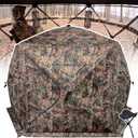 Extra Large Hunting Blind 4 Person with Portable Hunting Chair, 288/360 Degree See Through Pop up Ground Blinds for Deer Turkey Duck Hunting, Bow Hunting Adjust Windows with Silent Zipper (Camo BrownTree-288 Degree)