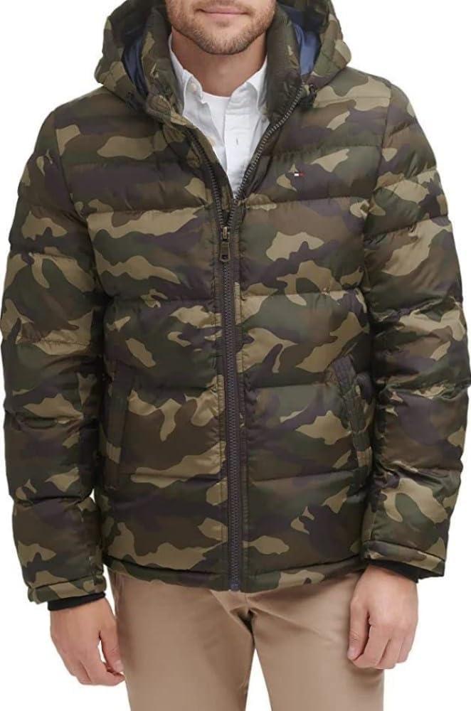 Tommy Hilfiger Men's Down Alternative Hooded Puffer Jacket (Standard and Big & Tall) (5X, Camouflage)