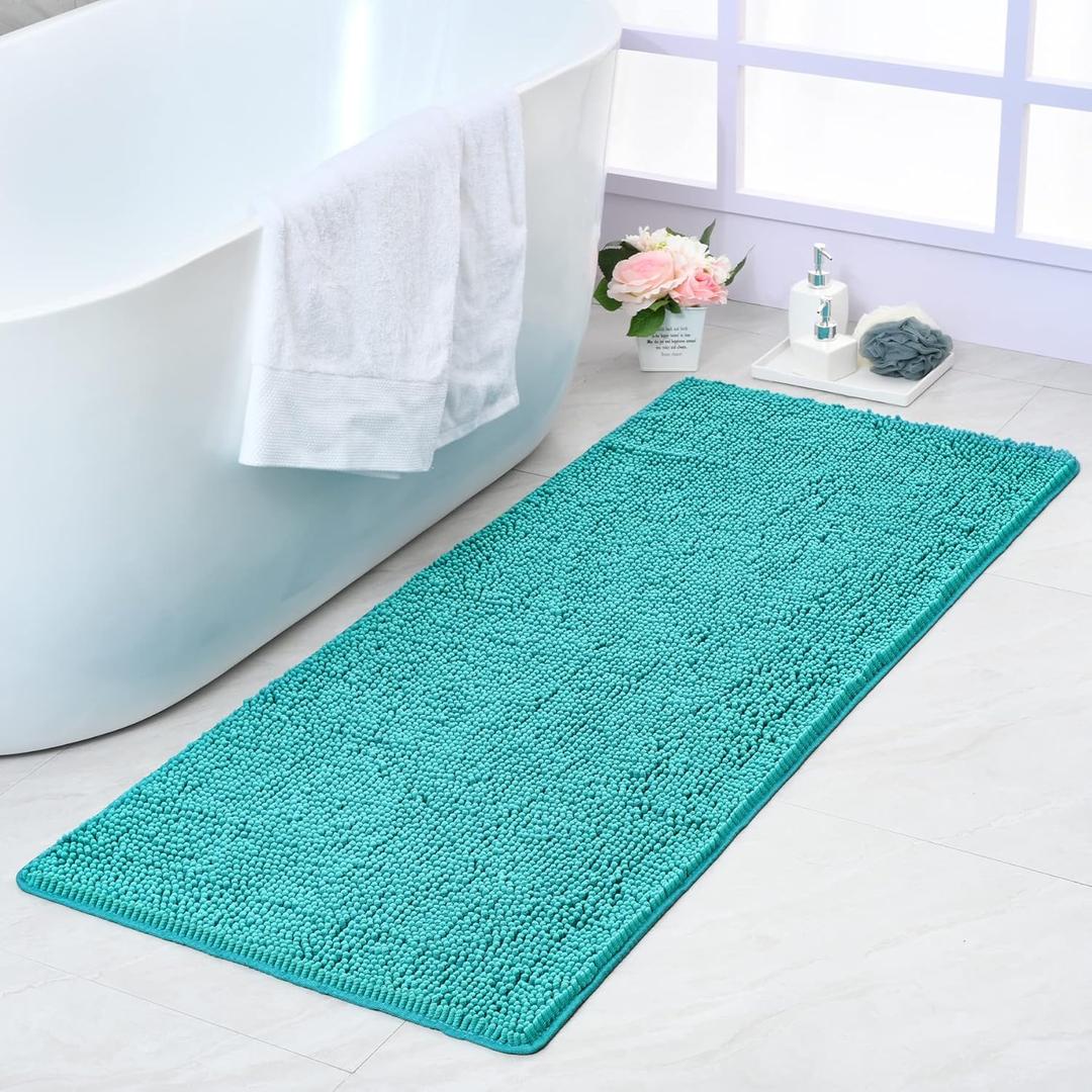 Noahas Bath Rugs 24'' x 70'' Large Runner Bathroom Rug, Soft Luxury Chenille Bathroom Mats with Non-Slip Backing, Throw Absorbent Carpet for Bath Tub/Shower, Machine Washable Durable Rug, Teal Blue