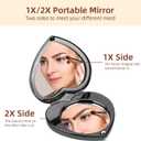 Mini Vintage Heart Elegant Metall Makeup Mirror, Portable 1X/2X Magnifier (Black)