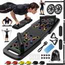 Push Up Board,Home Gym,Portable Exercise Equipment,Pilates Bar and 20 Fitness Accessories with Resistance Bands and Ab Roller Wheel,Full Body Workout at Home (Black)