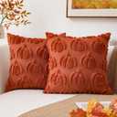 Kevin Textile Fall Pillow Covers 18x18 Inch Set of 2 Soft Pumpkins Decorative Square Pillowcases Plush Autumn Faux Fur Cushions Harvest Gift for Couch Sofa Chair Bedroom Home Decor, Rust