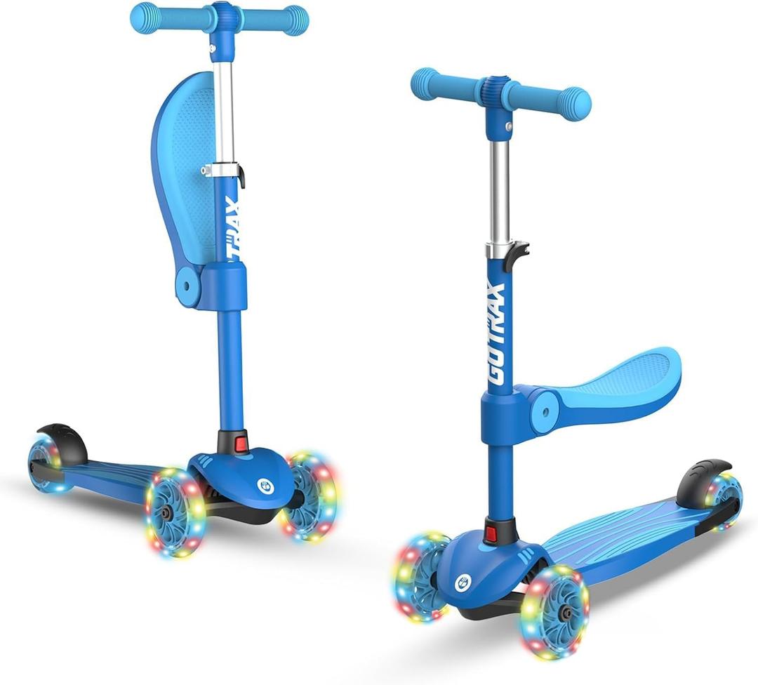 Gotrax KS3 Kids Kick Scooter, LED Lighted Wheels, Adjustable Height Handlebars and Removable Seat, Lean-to-Steer & Widen Anti-Slip Deck, 3 Wheel Scooter for Kids Ages 2-8 and up to 110 Lbs