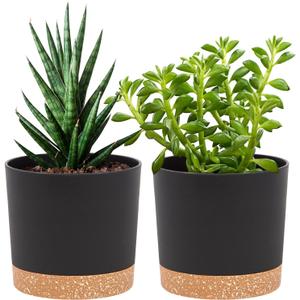 QCQHDU 5 inch Plant Pot, 2 Pack Planters for Indoor Plants with Drainage Holes & Saucer, Outdoor Flower Pots Home Garden Modern Decor (Dark Grey)