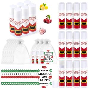 Christmas Lip Balm Bulk Sets 18 Set Christmas Lip Balm with Merry Kissmas Card & Organza Bags for Women Men Xmas Lips Balms Employee Appreciation Gifts for Coworker Employee Staff Team