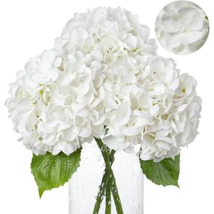 Veryhome White Hydrangea Artificial Flowers - 3Pcs 22.44In Large Faux Hydrangea Flowers, Latex Real Touch Flowers Fake Hydrangeas for Home Decor Wedding Party Centerpieces Floral Arrangements