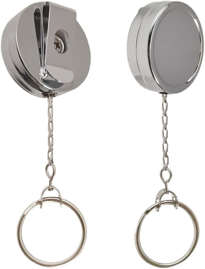 Badge Reels Retractable 2Pack Heavy Duty Badge Reel with Metal Chain, WENSUNNIE Metal ID Nurse Badge Reel Retractable Card Holder Keychain with Clip for Nurse Accessories for Work