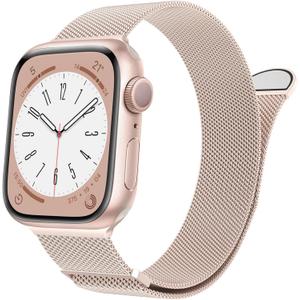 MARGE PLUS Compatible with Apple Watch Band Series 10 Women and Men, Stainless Steel Mesh Loop Magnetic Clasp Replacement for iWatch Bands 46mm/49mm/45mm/44mm RoseGold