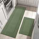 BEQHAUSE-Kitchen-Rugs-Non-Slip-Kitchen-Mats-for-Floor Machine Washable Kitchen Rugs 2 Pieces Kitchen Carpet Runner with TPR Backing,Green,24x35inch/24x60inch