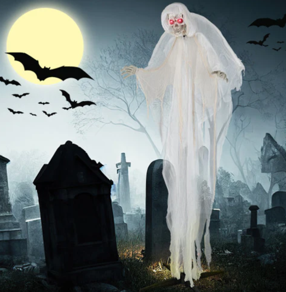 8.3 ft Halloween Standing Haunted Angel with Lighted Eyes and Automatic Wing Movement