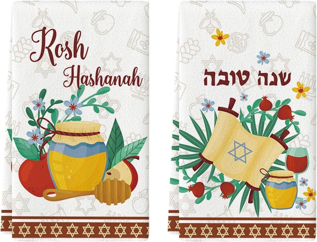 Artoid Mode Star Honey Rosh Hashanah Kitchen Towels Dish Towels, 18x26 Inch Shana Tova Decor Hand Towels Set of 2