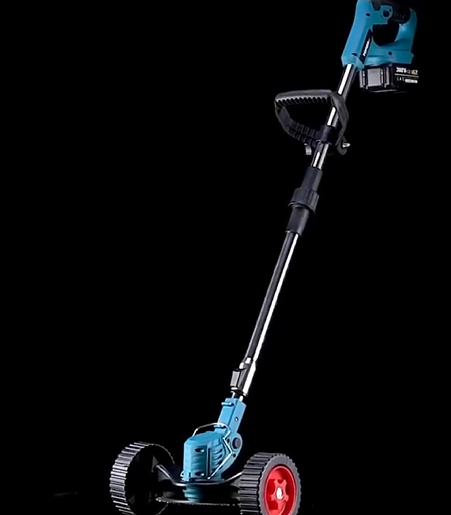 2 x Battery 6.0Ah Cordless Grass Trimmer Electric Weed Wacker with Wheels Grass Trimmer Kit, 48VF Blue Lawn Edger Mower Set Brush Cutter Li-ion Battery Operated for Garden Yard Pruning