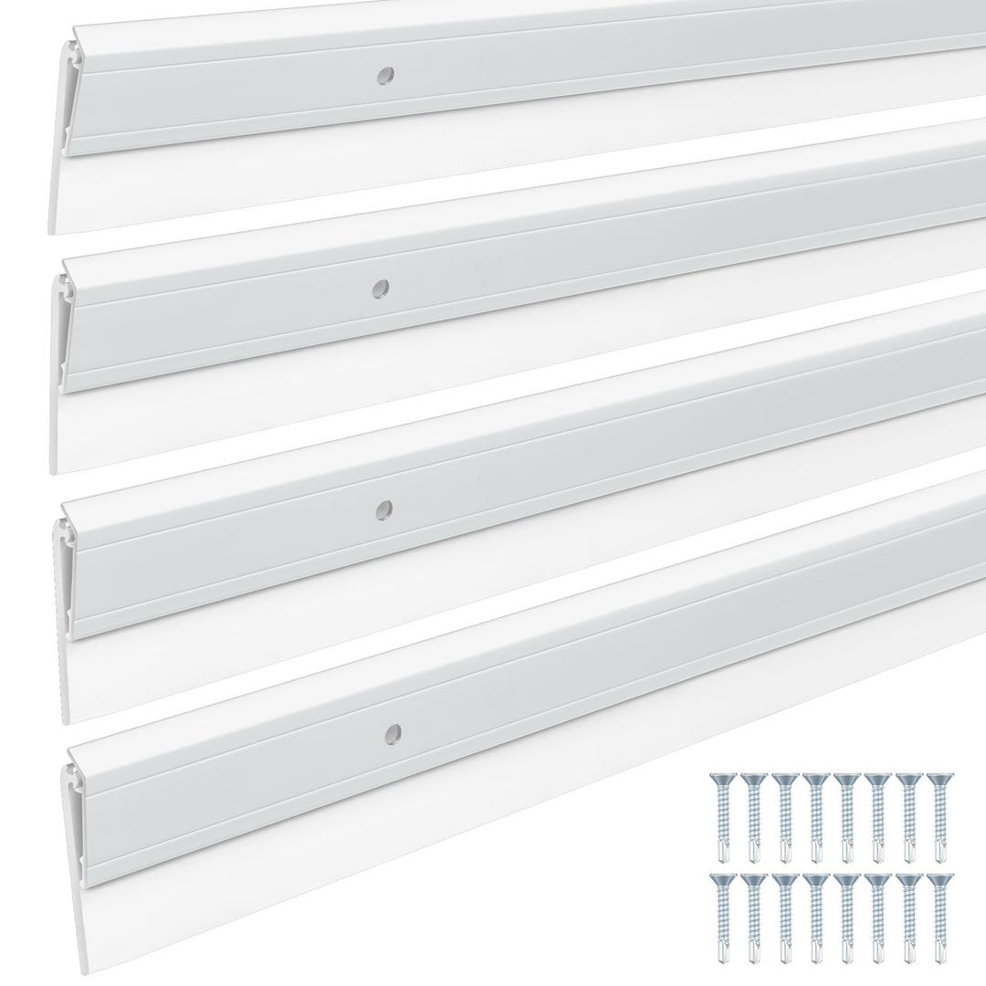 FoldTier 4 Pcs All-Season Door Sweeps for Bottom of Exterior and Interior Door, Aluminum Alloy and Rubber, Ideal for Residential & Commercial Use (1-3/4 x 32 Inch,White)
