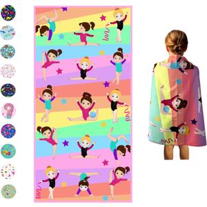 Microfiber Beach Towel for Kids - Thin and Large (30"x60")- Gymnastics -Absorbent, quick dry, sand free, lightweight, blanket- toddler, girls, boys - For Sports, Pool, Picnic, Camping, Travel, Swim
