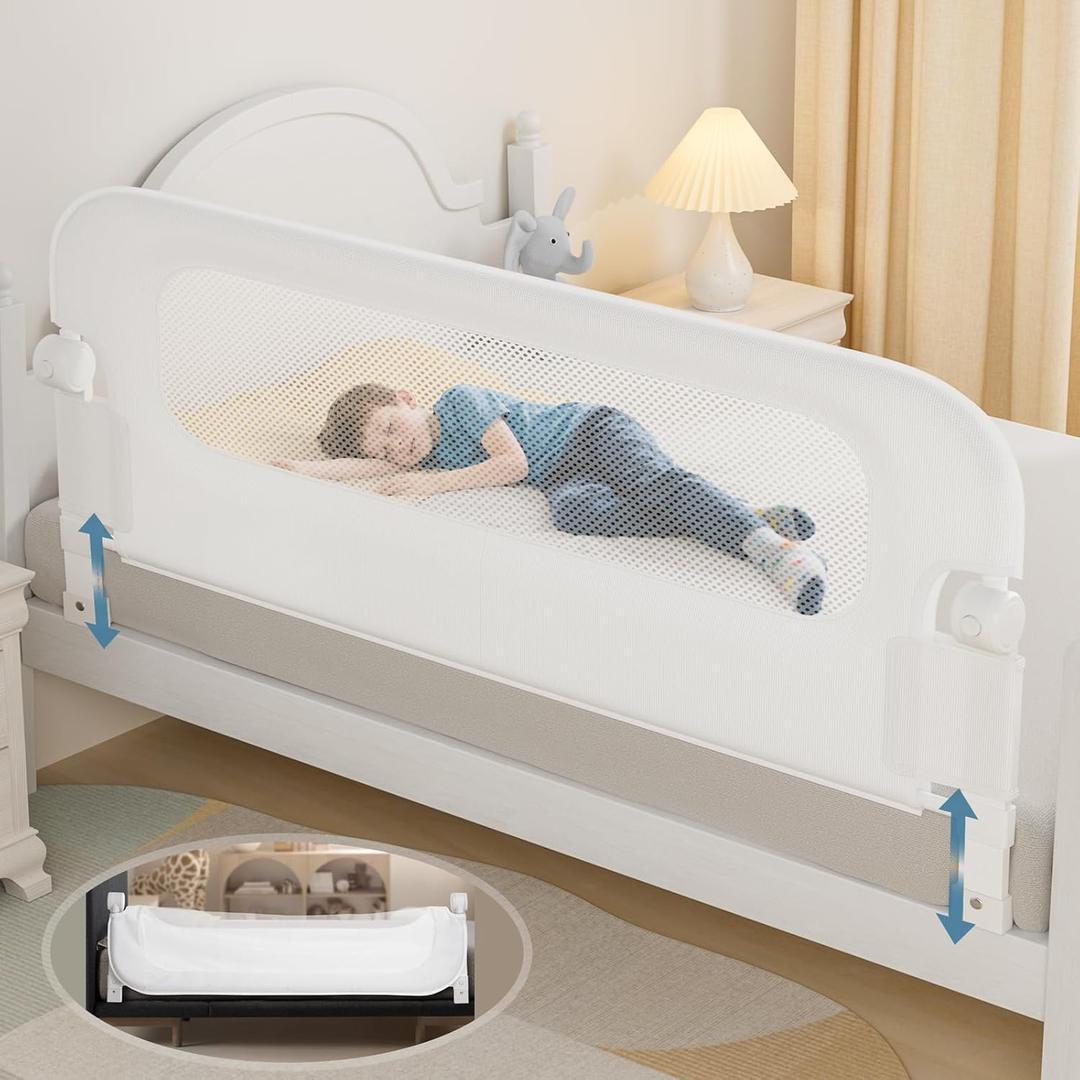 NUTIKAS Baby Bed Rail Guard for Toddlers - 70" Toddler Bed Rails for Twin, Full, Queen, King Bunk Size Bed Swing Down Bedrail Extral Tall Child Safety Side Railing Guards for Kids White