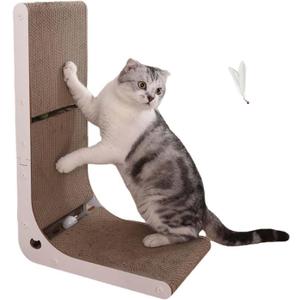 L Shape Cat Scratcher, 23.62 InchCat Scratching Board,Cardboard Cat Scratching Board with Ball Toy, cat Toys for Indoor Cats, CatnipProtecting Furniture Cat Scratch Pad