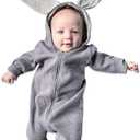 Simplee kids Animal Bunny Baby Easter Romper Long Ear Rabbit Hoodie Romper Jumpsuit with Zipper (Gray), 100