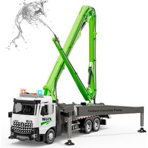 Cement Concrete Pump Truck Toy - Extendable Concrete Boom Pump Construction Trucks Site Playset Building Water Spray Todder Kids Age 3 4 5 6 7 8 Year Old Boy Birthday Christmas Vehicles Education Gift
