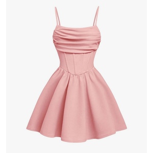 Girl's Spaghetti Strap Ruched Ruffle Hem Sleeveless Summer Flowy Short Dresses 8-10 years