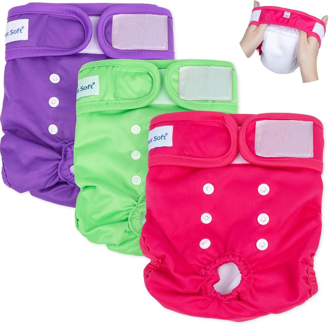 Pet Soft Washable Female Diapers (3 Pack) Female Dog Diapers, Comfort Reusable Doggy Diapers for Girl Dog in Period Heat (Classy, XL)