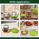 8-Piece Acacia Wood & Absorbent Felt Coaster Set with Stand, Decorative Flower Design - 4" Minimalist Drink Holders for Cold & Hot Drinks, Rustic Modern Decor for Bar & Office - Natural