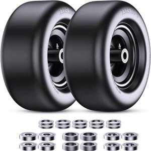 13x5.00-6" Flat Free Lawn Mower Tires, Zero-steering Lawn Mower Front Wheels, Solid Wheels Residential and Commercial Use, Suitable for 3/4-inch and 5/8-inch Bearings, Adjusted Center Hub, 2 pack