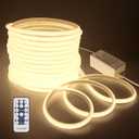 65.6FT COB Led Strip Lights Outdoor Waterproof 20M Dimmable LED Rope Light with Remote AC 110V~120V Cuttable Flexible COB Light Strip Warm White 3000K for Garden Building Commerical Decor