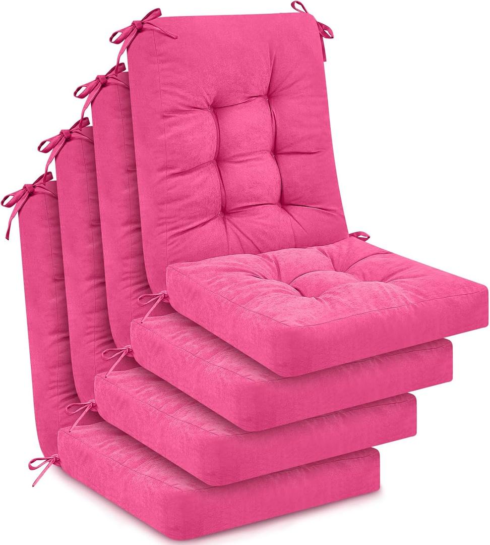Juexica 4 Sets Outdoor Patio Chair Cushions Seat High Back Tufted Pillow Replacement Rocking Chair Cushions Pads for Patio Summer Seasonal Indoor Home Office(17 x 17 Inch,Pink)