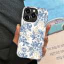 Case Compatible with iPhone 15 Pro,Double Layer Protection, Matte Finish, Anti-Drop and Anti-Fingerprint Armor -Floral Wind Blue line Floral Print